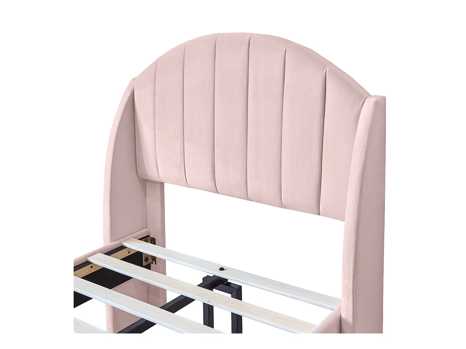 Lit rembourré 90x200cm en velours avec sommier à lattes - Rose