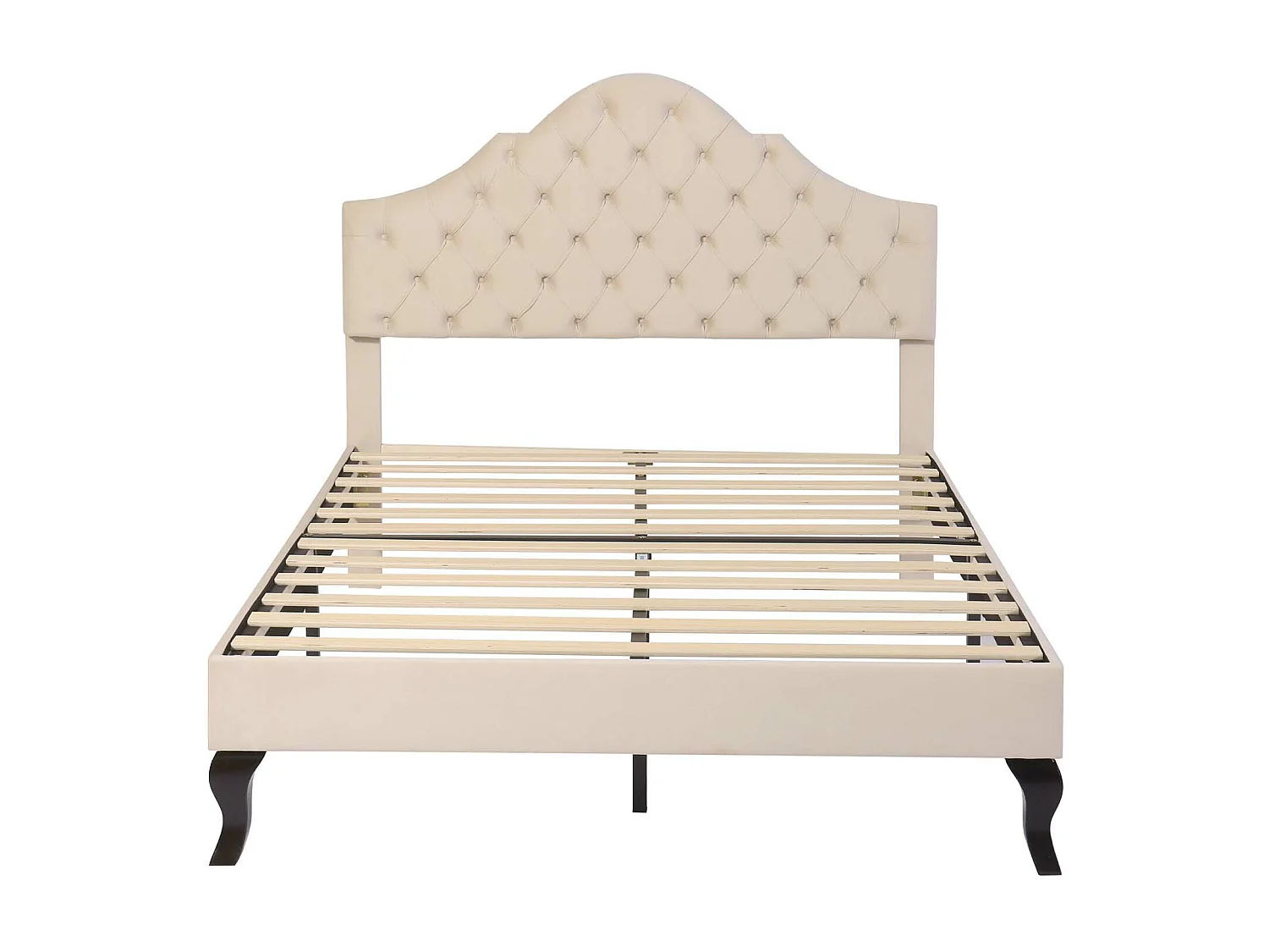 Gestoffeerd bed 140x190cm in fluweel met verstelbaar hoofdeinde + lattenbodem - Beige