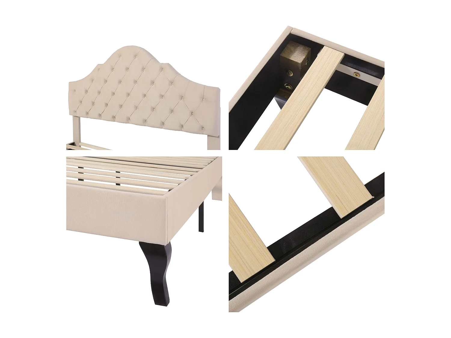 Gestoffeerd bed 140x190cm in fluweel met verstelbaar hoofdeinde + lattenbodem - Beige