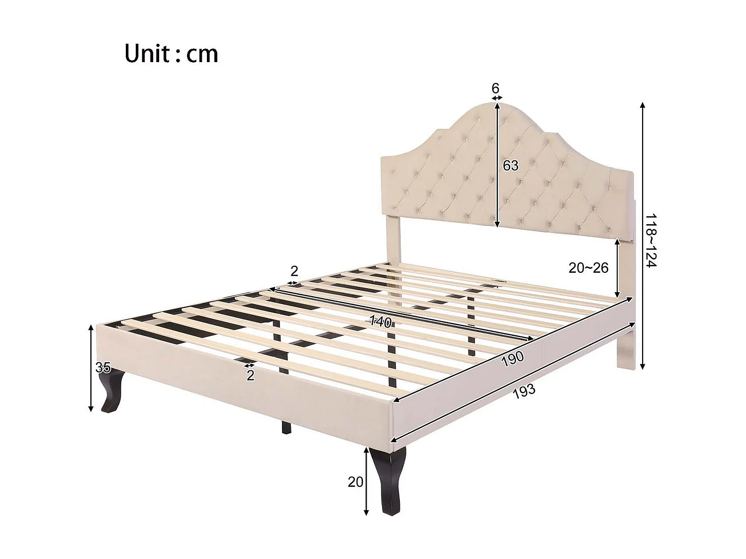 Gestoffeerd bed 140x190cm in fluweel met verstelbaar hoofdeinde + lattenbodem - Beige