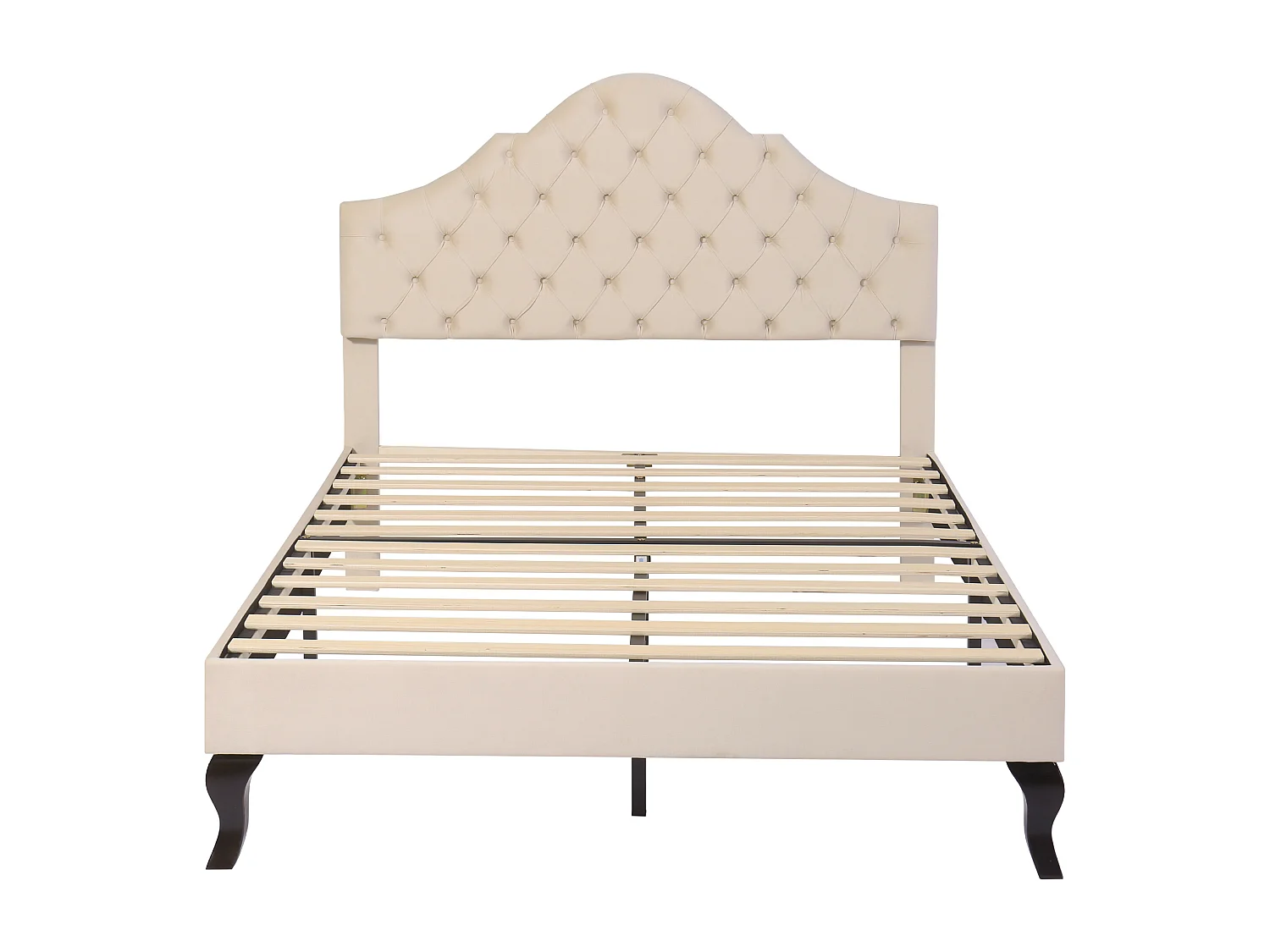 Lit rembourré 140x190cm en velours avec tête de lit réglable + sommier à lattes - Beige