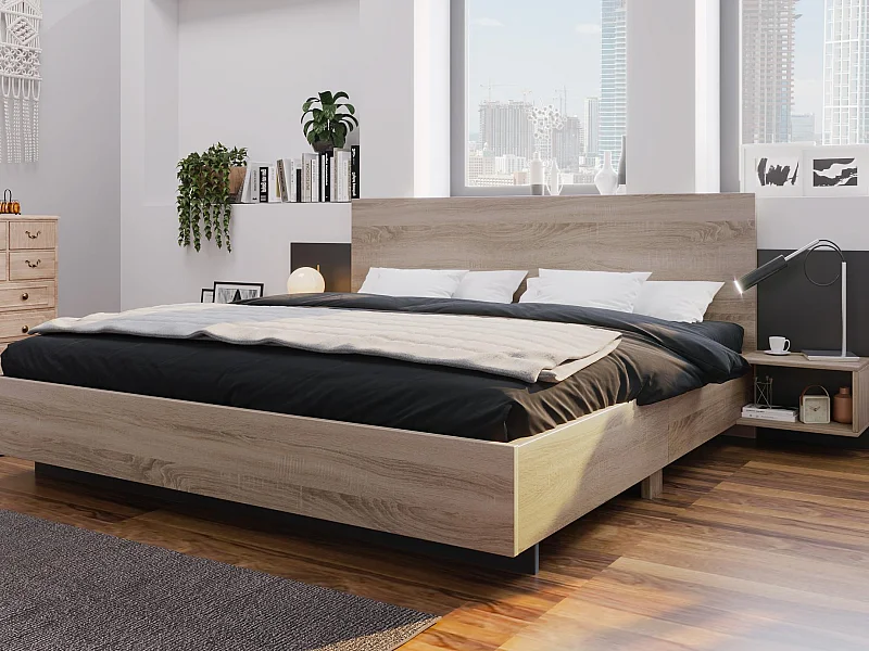 Doppelbett 160x200cm aus Massivholz – mit 2 Nachttischen + Lattenrost – Natur