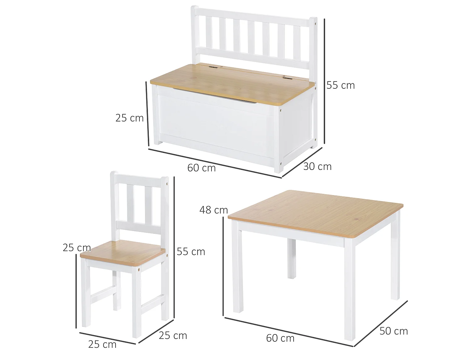 Muebles infantiles blanco y madera natural 60x50x48 cm HOMCOM