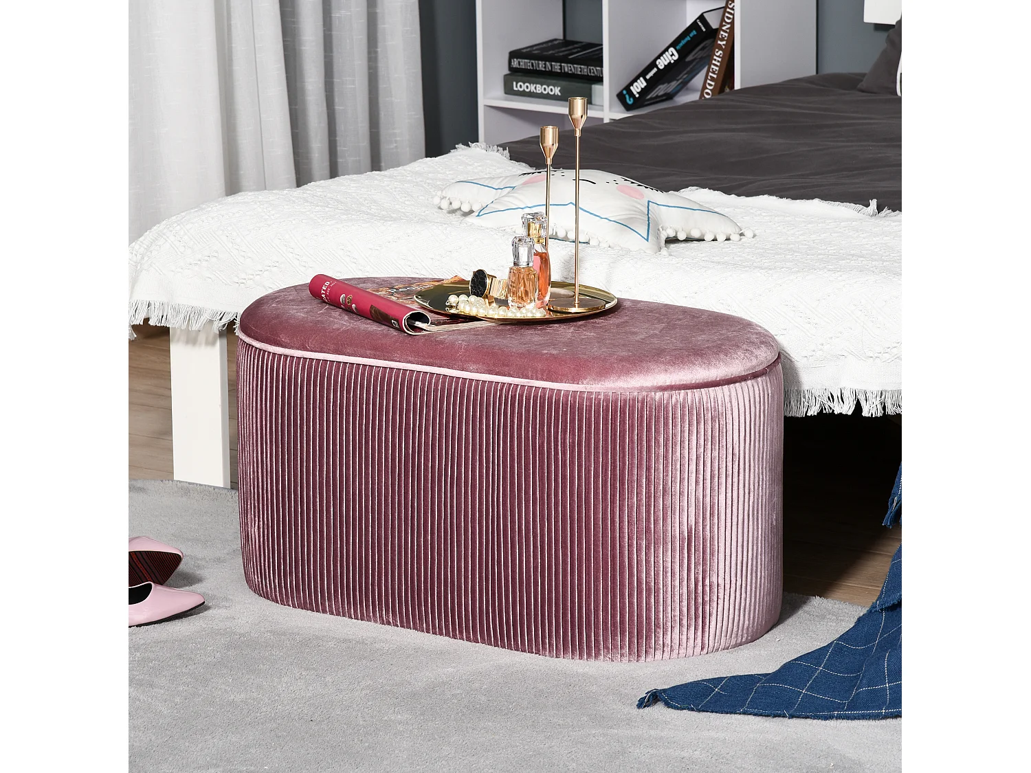 Banco de almacenaje rosa 81x40x41 cm HOMCOM