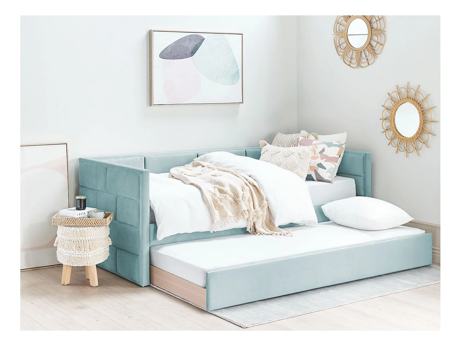 Lit gigogne Velours CHAVONNE 90 x 200 cm Vert menthe