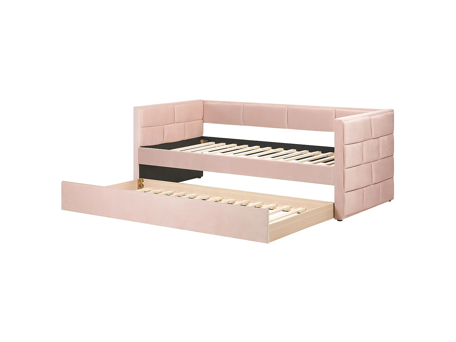 Lit gigogne Velours CHAVONNE 90 x 200 cm Rose pastel