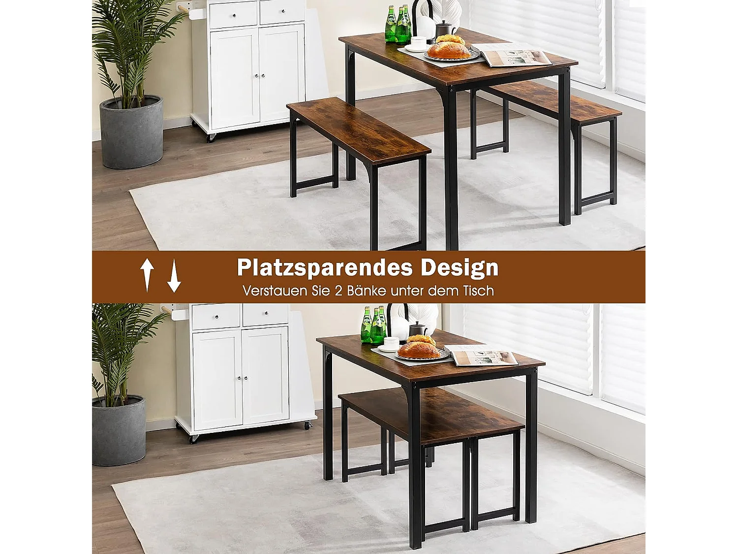 Esstisch Set mit Metallrahmen WO77677(3er Set)