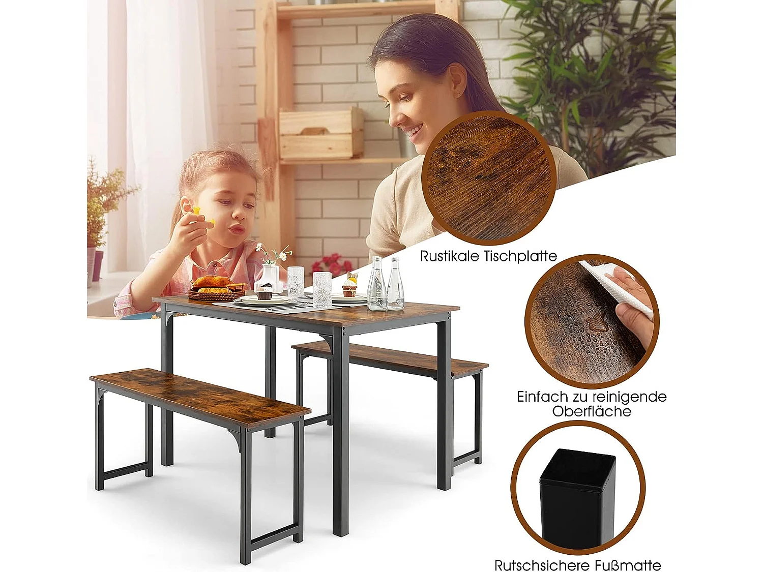 Esstisch Set mit Metallrahmen WO77677(3er Set)