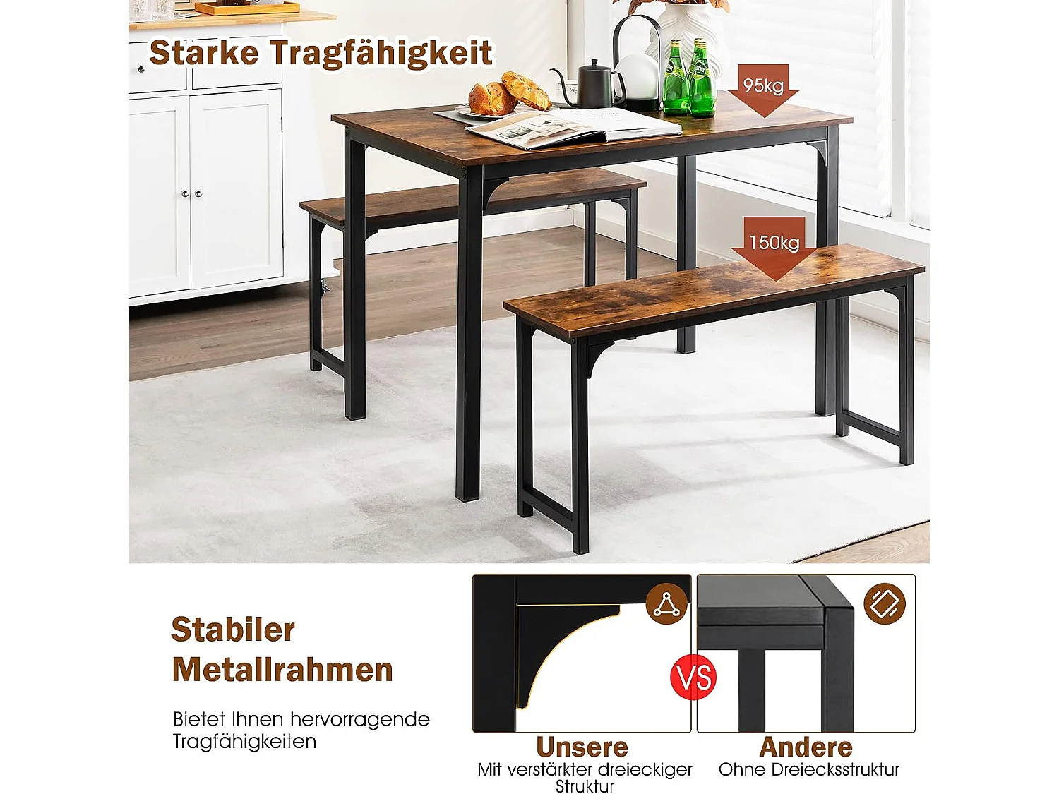 Esstisch Set mit Metallrahmen WO77677(3er Set)