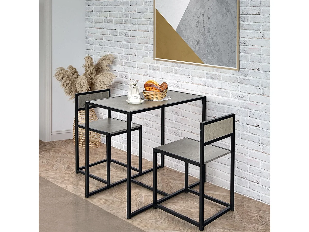 3 tlg. Küchentischset mit Kompakttisch & 2 Stühlen Holzwerkstoffe + Metall Grau