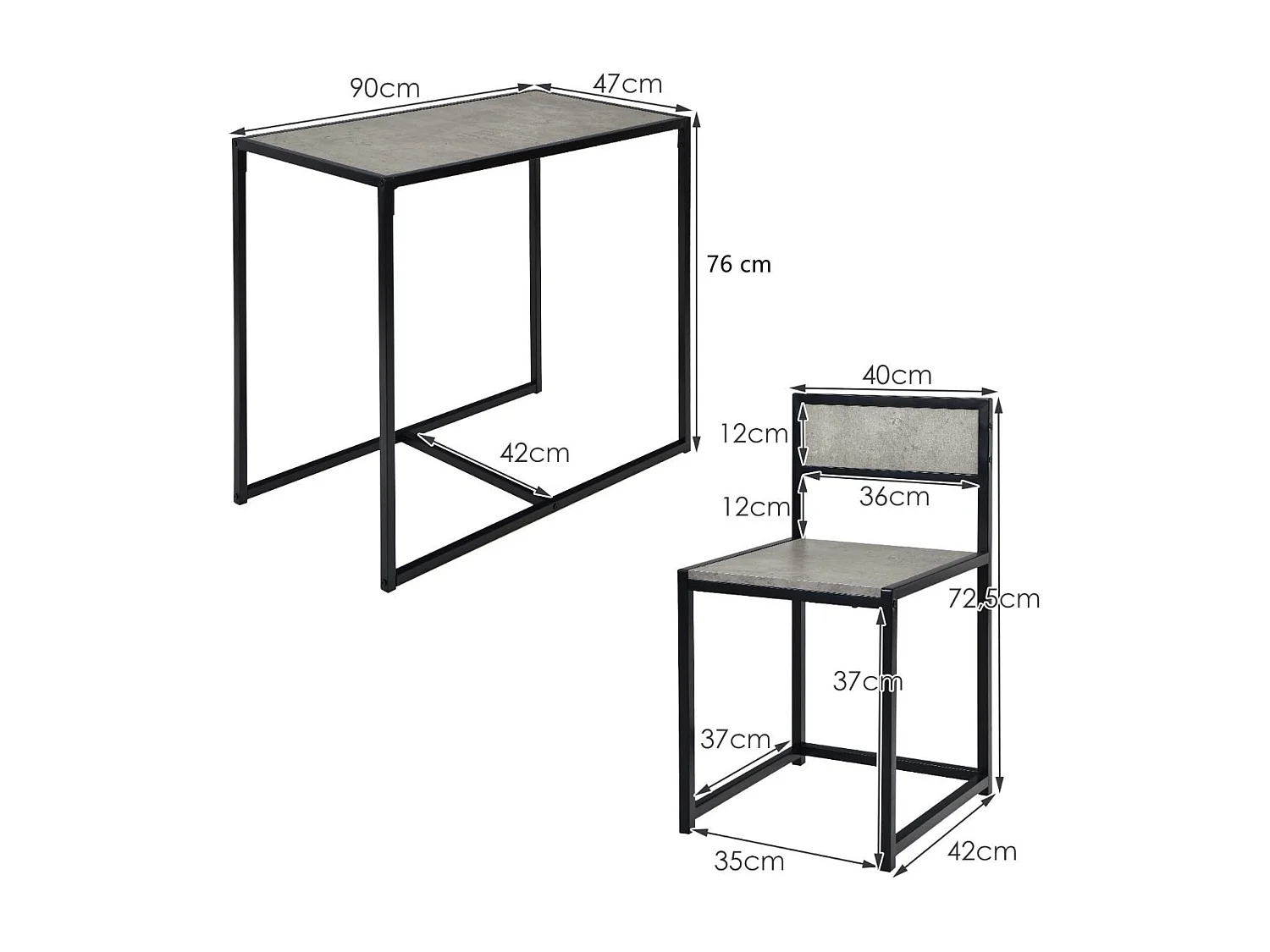 3 tlg. Küchentischset mit Kompakttisch & 2 Stühlen Holzwerkstoffe + Metall Grau