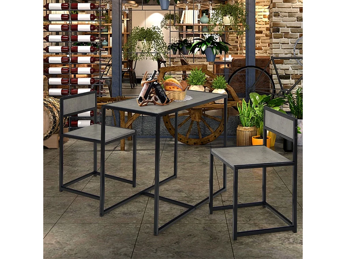 3 tlg. Küchentischset mit Kompakttisch & 2 Stühlen Holzwerkstoffe + Metall Grau