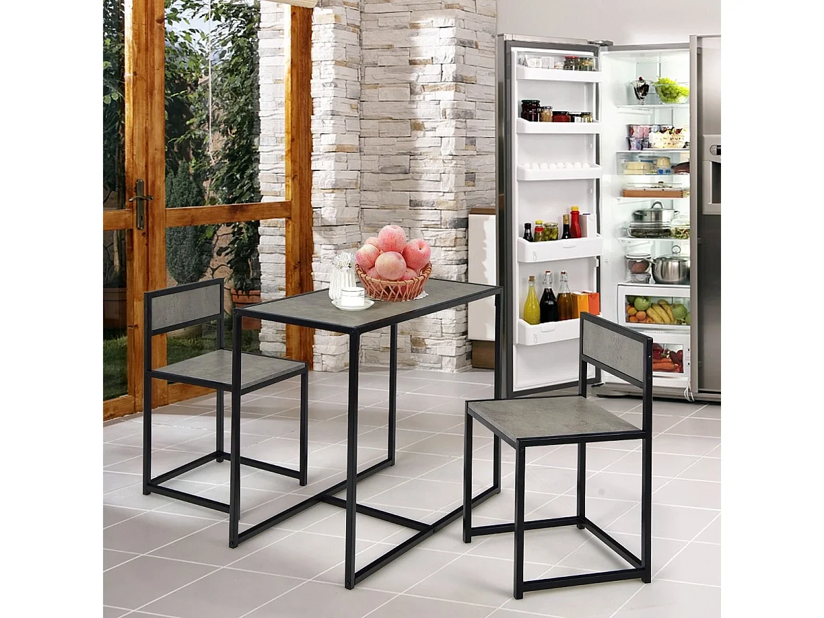 3 tlg. Küchentischset mit Kompakttisch & 2 Stühlen Holzwerkstoffe + Metall Grau