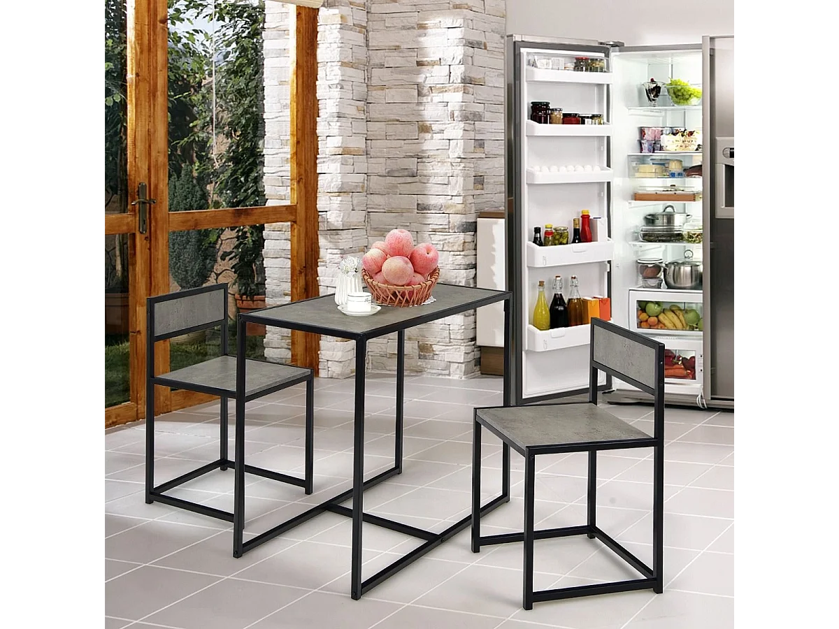 3 tlg. Küchentischset mit Kompakttisch & 2 Stühlen Holzwerkstoffe + Metall Grau