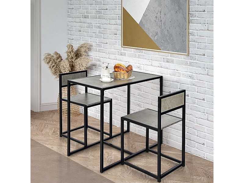 3 tlg. Küchentischset mit Kompakttisch & 2 Stühlen Holzwerkstoffe + Metall Grau