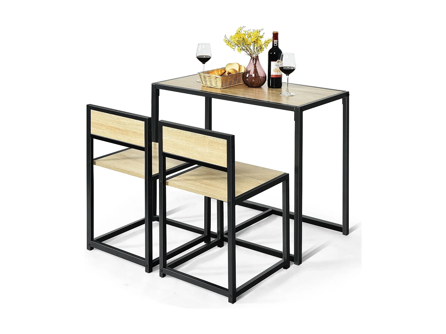 3 tlg. Tischgruppe Essgruppe Bartisch-Set Küchentisch Esstisch Tisch + 2 Stühle Natur