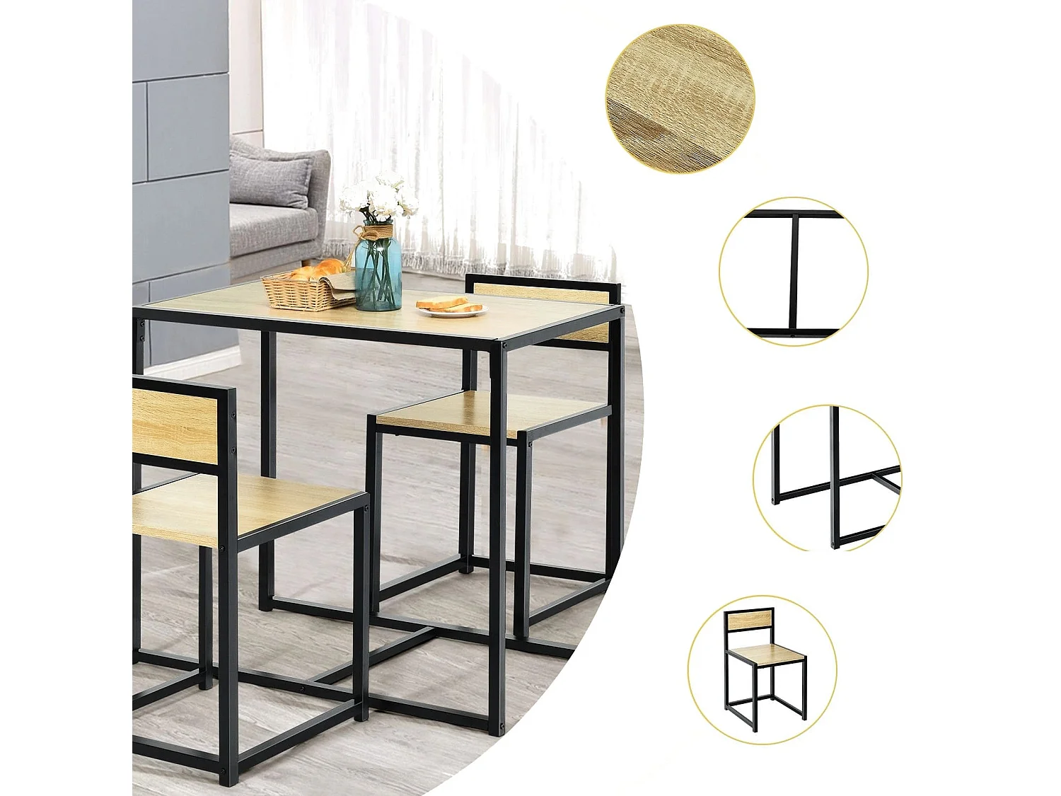 3 tlg. Tischgruppe Essgruppe Bartisch-Set Küchentisch Esstisch Tisch + 2 Stühle Natur