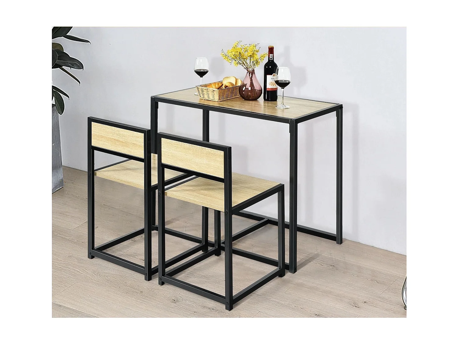 3 tlg. Tischgruppe Essgruppe Bartisch-Set Küchentisch Esstisch Tisch + 2 Stühle Natur