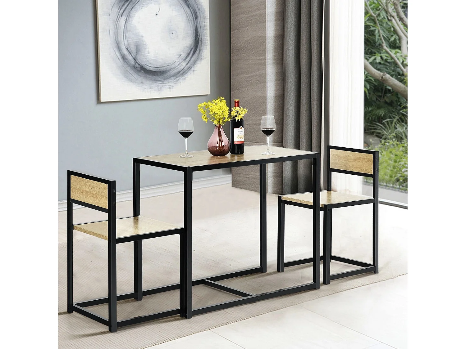 3 tlg. Tischgruppe Essgruppe Bartisch-Set Küchentisch Esstisch Tisch + 2 Stühle Natur