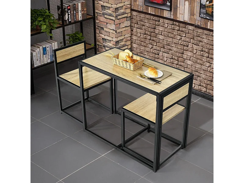 3 tlg. Tischgruppe Essgruppe Bartisch-Set Küchentisch Esstisch Tisch + 2 Stühle Natur