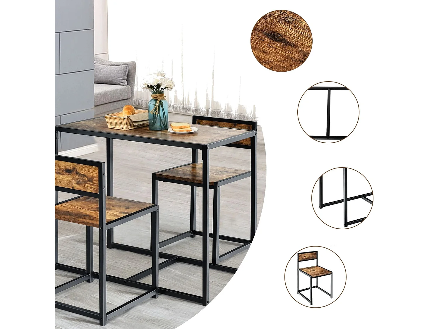 3 tlg. Tischgruppe Essgruppe Bartisch-Set Küchentisch Esstisch Tisch + 2 Stühle Antik