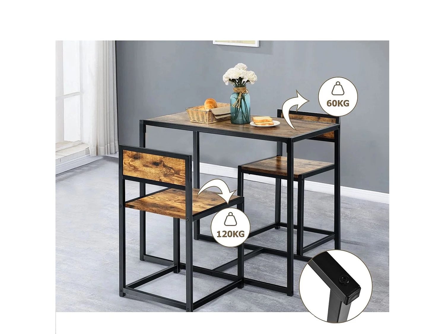 3 tlg. Tischgruppe Essgruppe Bartisch-Set Küchentisch Esstisch Tisch + 2 Stühle Antik