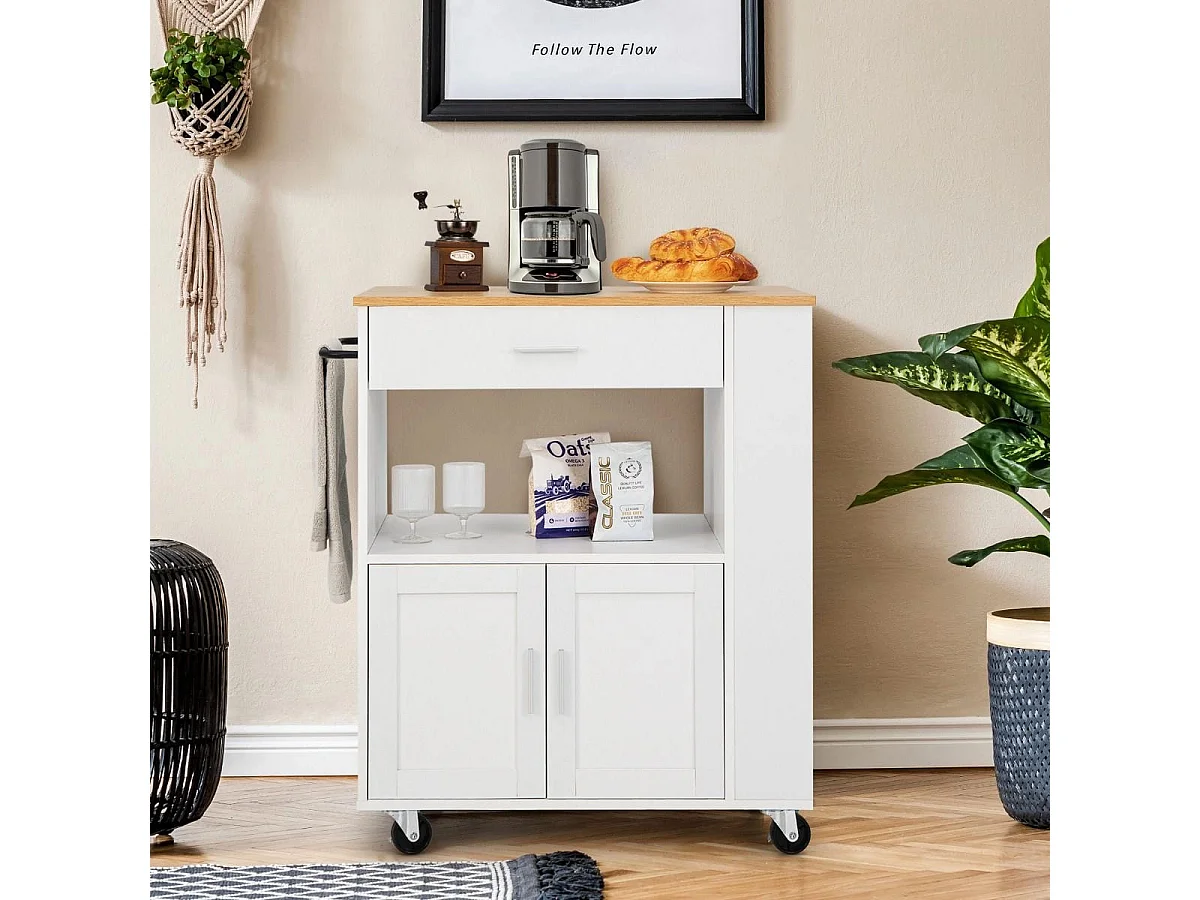 Küchenwagen Rollender Servierwagen mit 3 Gewürzregale 82 x 46 x 92 cm Weiß