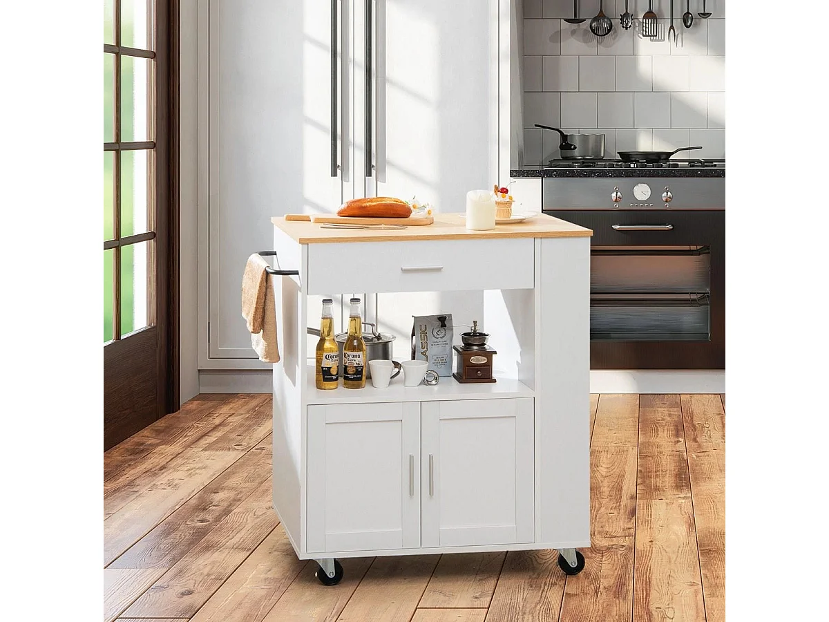 Küchenwagen Rollender Servierwagen mit 3 Gewürzregale 82 x 46 x 92 cm Weiß