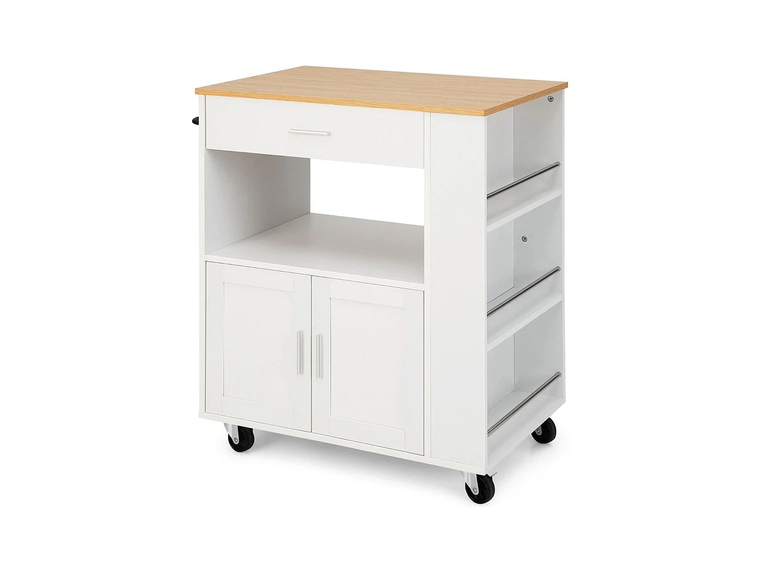 Küchenwagen Rollender Servierwagen mit 3 Gewürzregale 82 x 46 x 92 cm Weiß