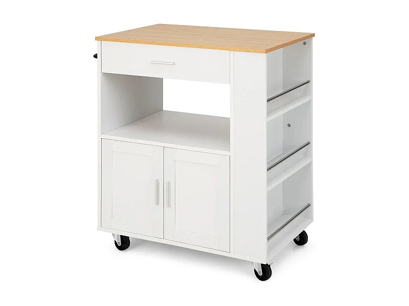 Küchenwagen Rollender Servierwagen mit 3 Gewürzregale 82 x 46 x 92 cm Weiß