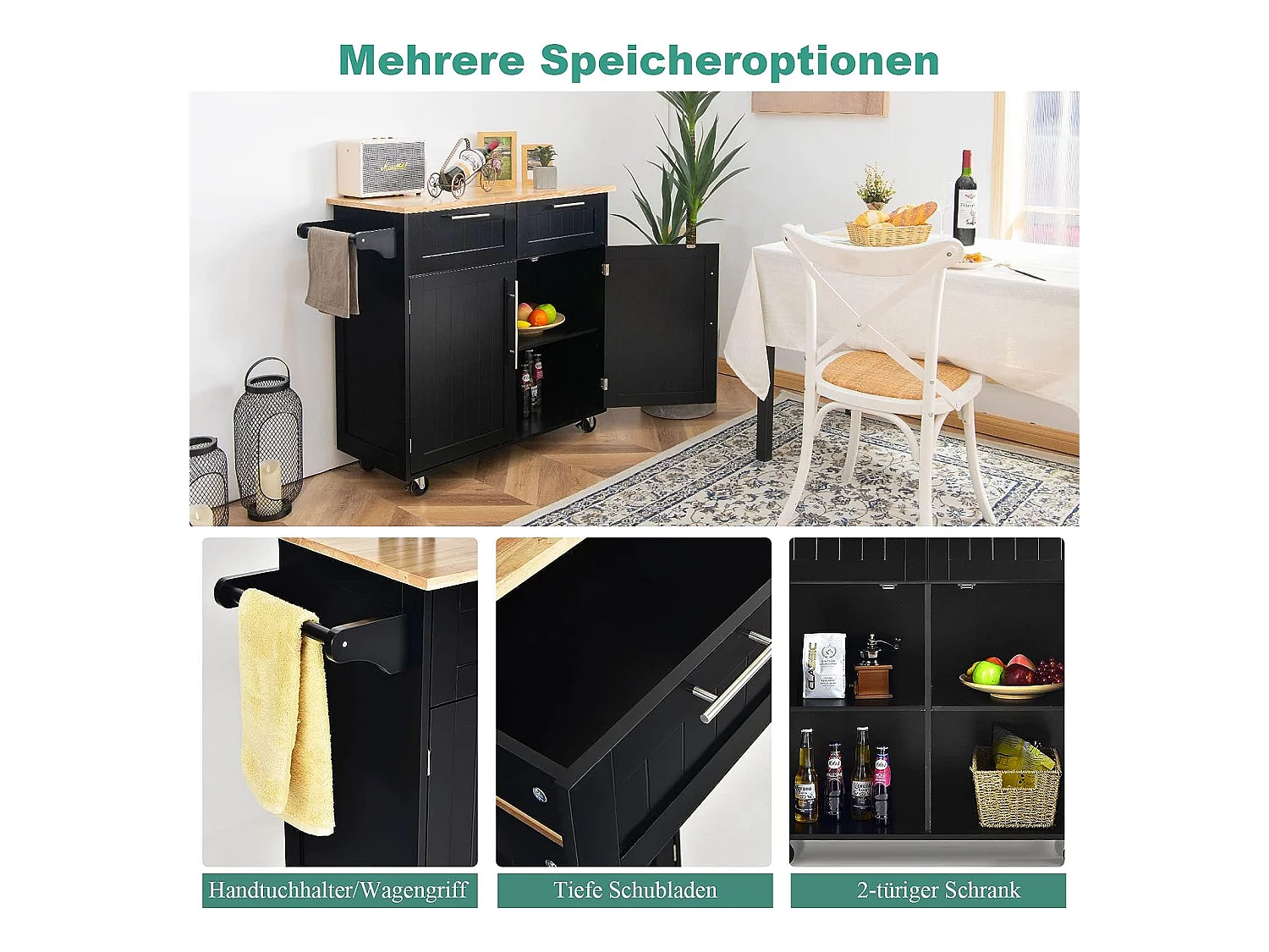 Küchenwagen Servierwagen mit Rollen HW55461