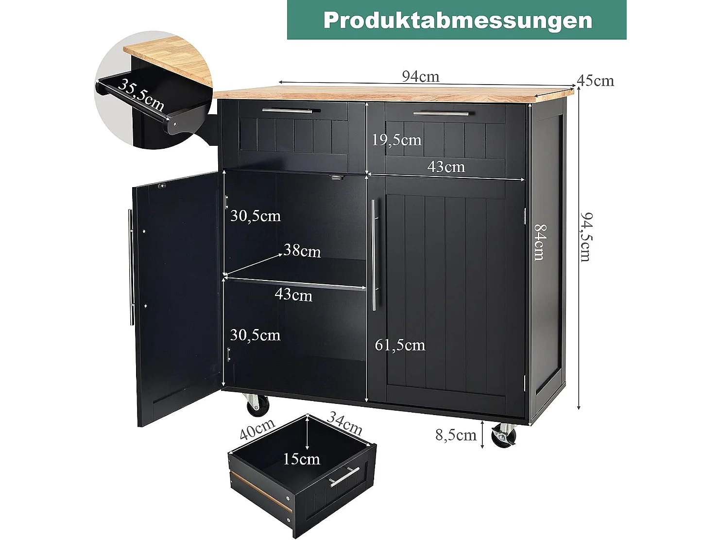 Küchenwagen Servierwagen mit Rollen HW55461