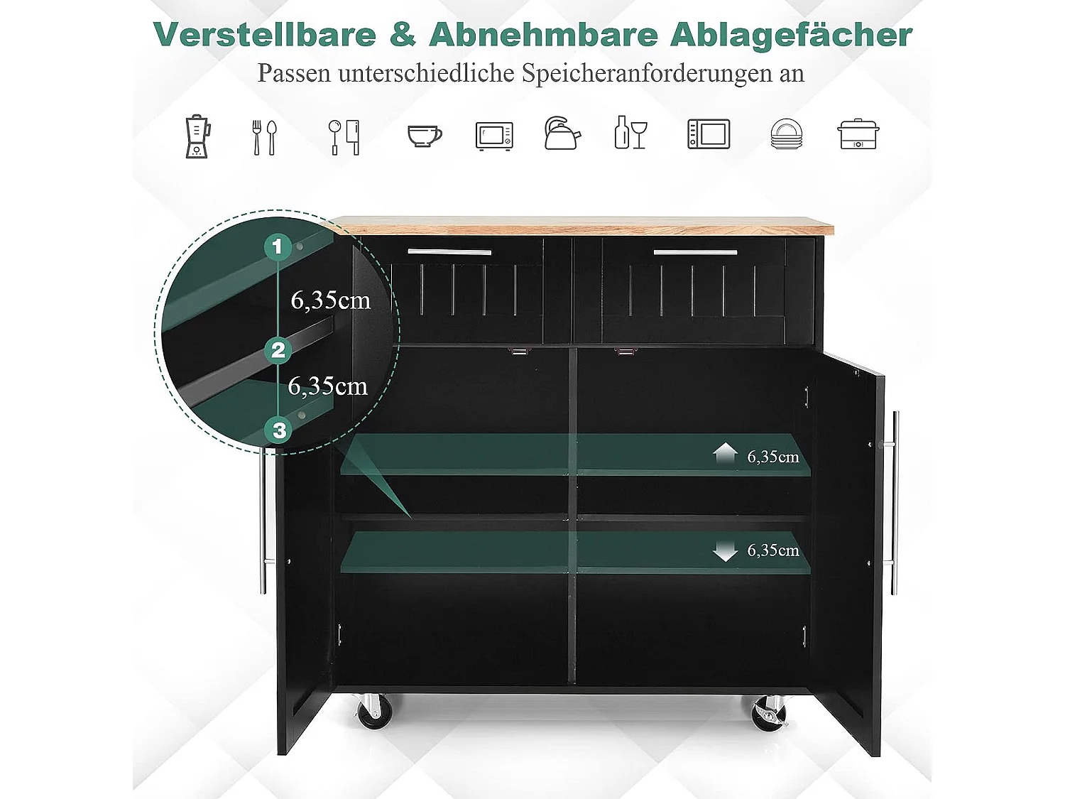 Küchenwagen Servierwagen mit Rollen HW55461