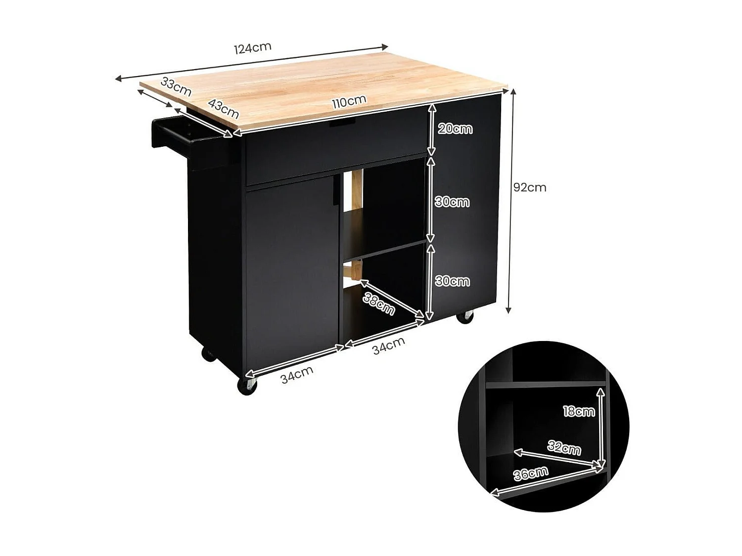 Isola da cucina con piano ribaltabile Isola da cucina su ruote