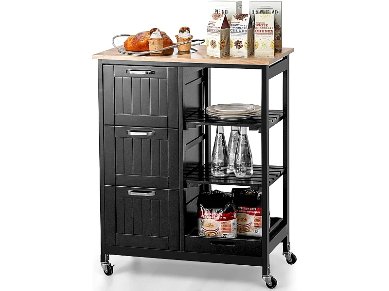 Mehrzweckwagen Kücheninsel auf Rädern mit Stauraum 67 x 37 x 84 cm Schwarz