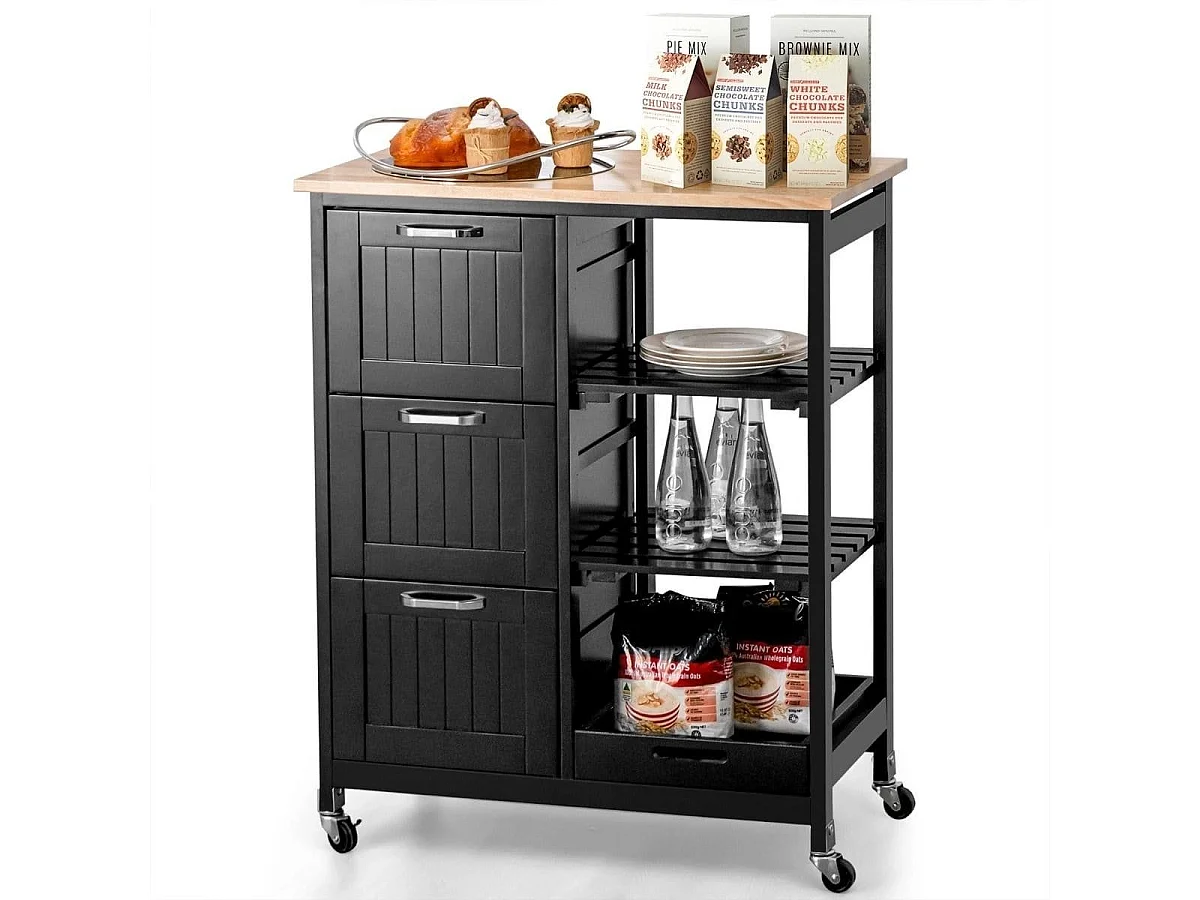 Mehrzweckwagen Kücheninsel auf Rädern mit Stauraum 67 x 37 x 84 cm Schwarz