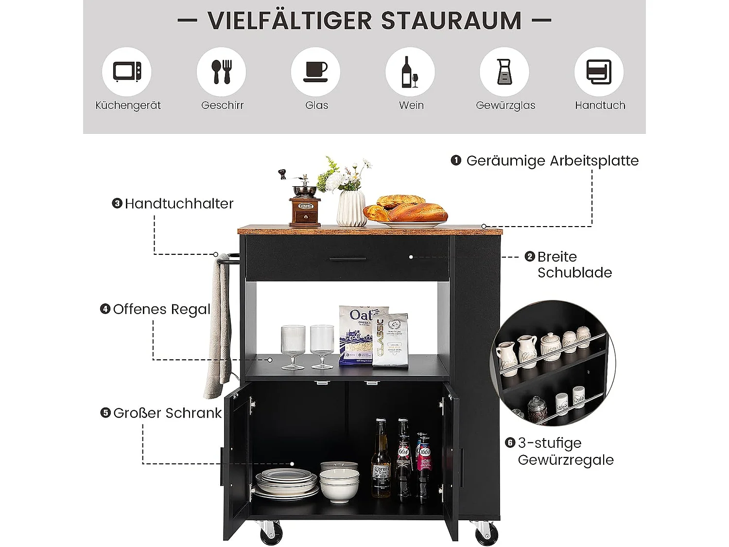 Küchenwagen auf Rollen, Servierwagen WO77513