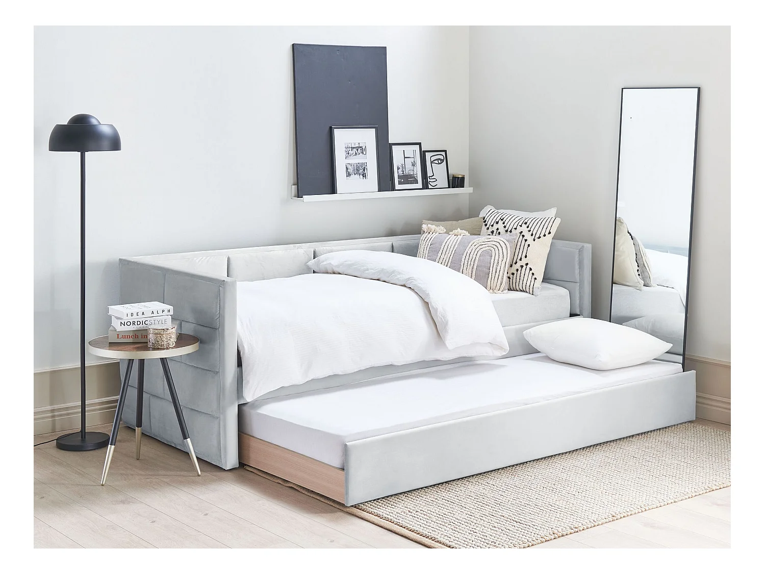 Letto estraibile Velluto CHAVONNE 90 x 200 cm Grigio chiaro