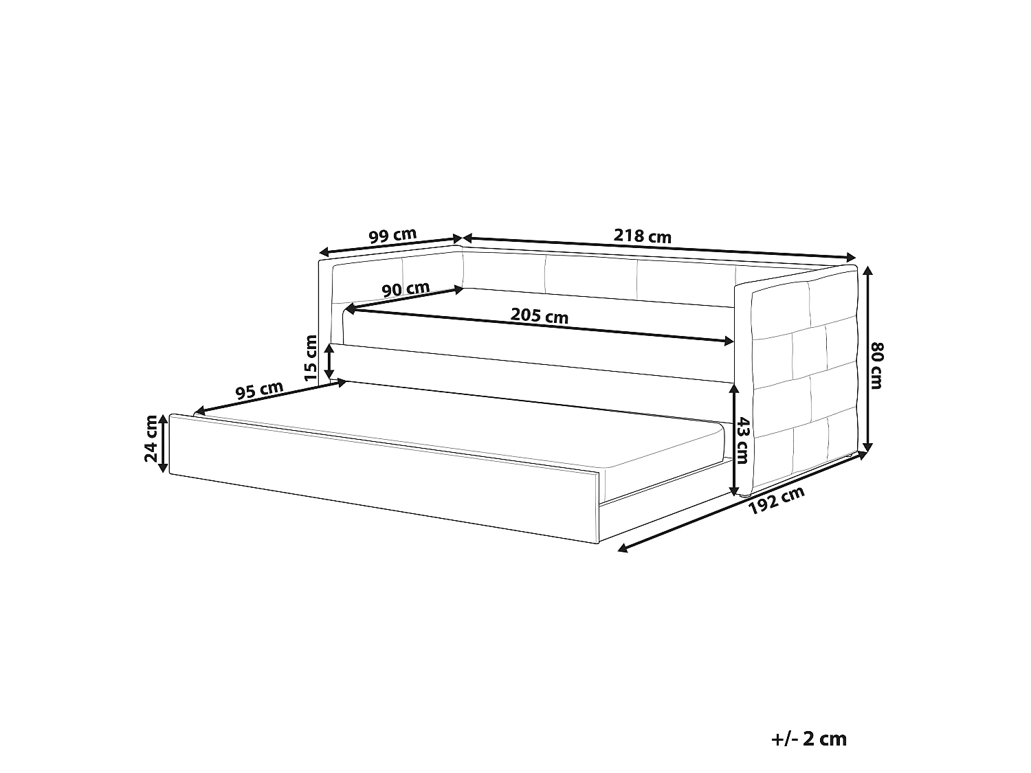 Onderschuifbed Fluweel CHAVONNE 90 x 200 cm Lichtgrijs