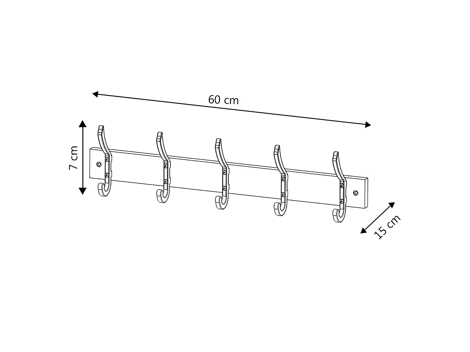 Portemanteau Amaia mural 5 cintres, couleur chêne/noir
