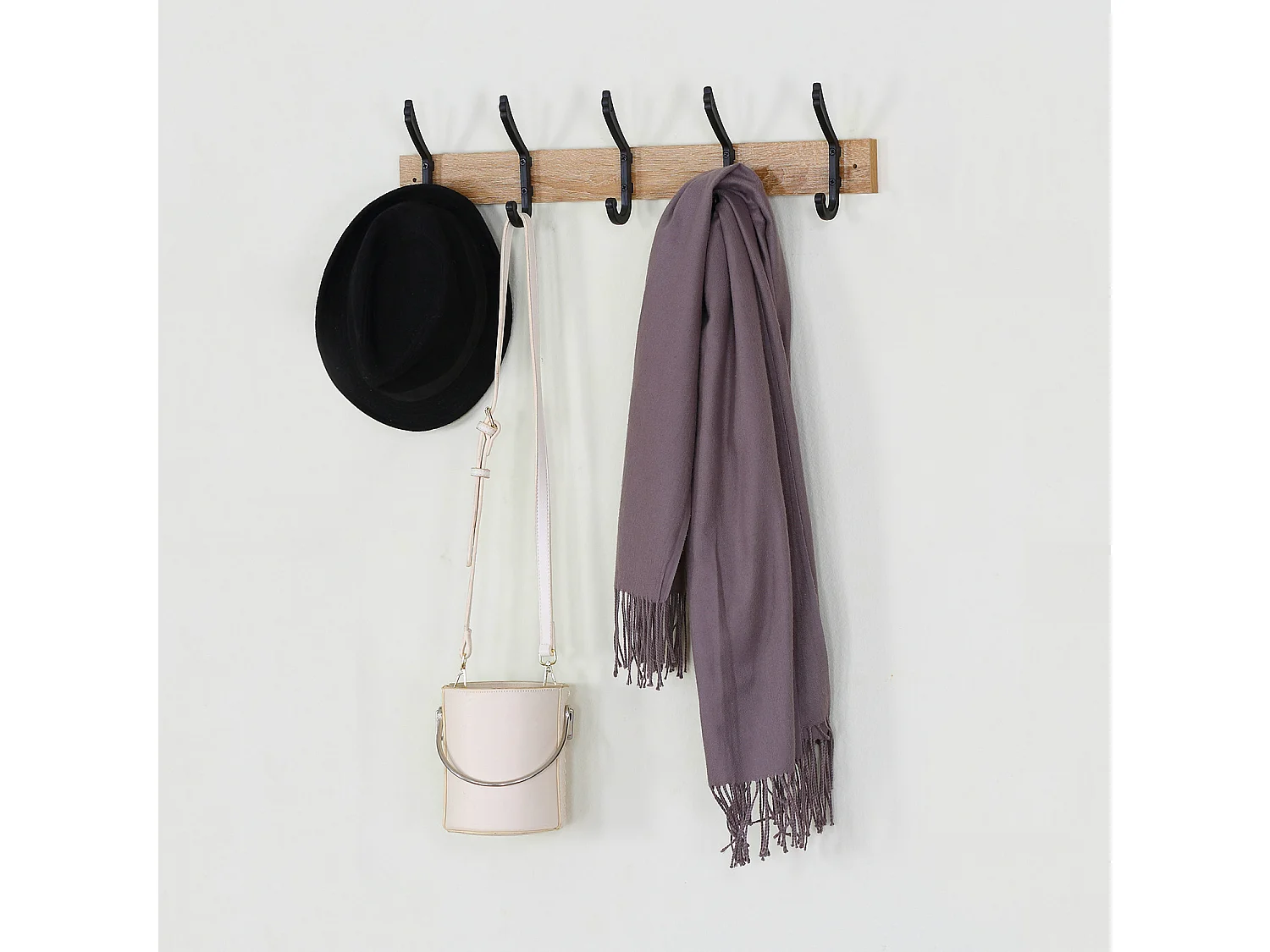 Appendiabiti da Parete Amaia 5 Appendini, Colore Rovere/Nero