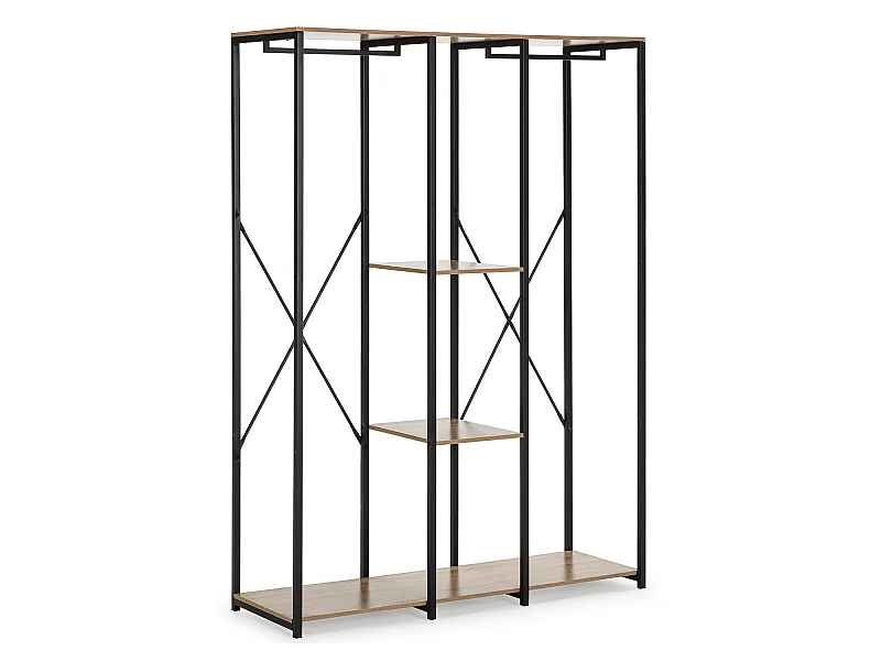 Kolumnowy stojak na buty Jana z 3 półkami i 2 drążkami, kolor dąb/czarny.