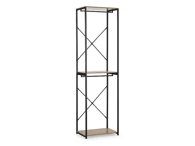 Kolumnowy regał Portemanteau Nerea z 2 półkami i 2 drążkami, kolor dąb/czarny.