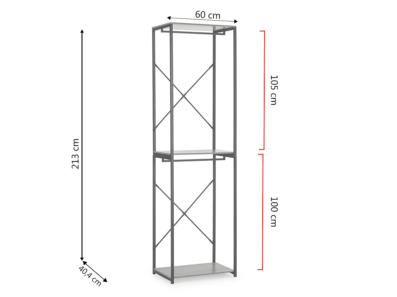 Armario vestidor Nerea 2 estantes 2 Barras, Color Roble/Negro