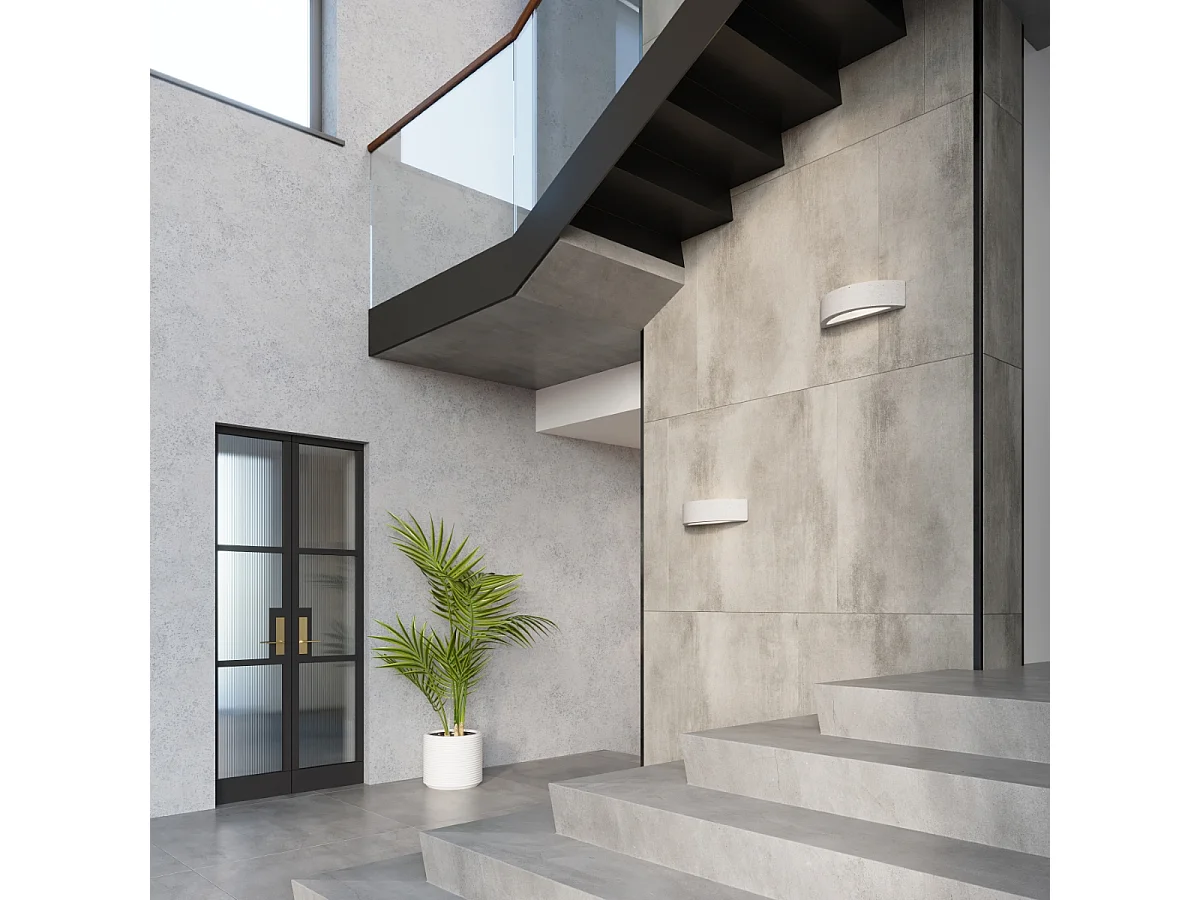 Candeeiros De Parede Atena Moderno, Concreto/Vidro - 1 Lichtbronnen - L.40 X H.10 Cm - Cinza