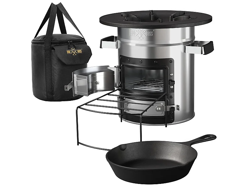 Horno holandés de cohetes estufa Rocket barbacoa de acero plateado para camping