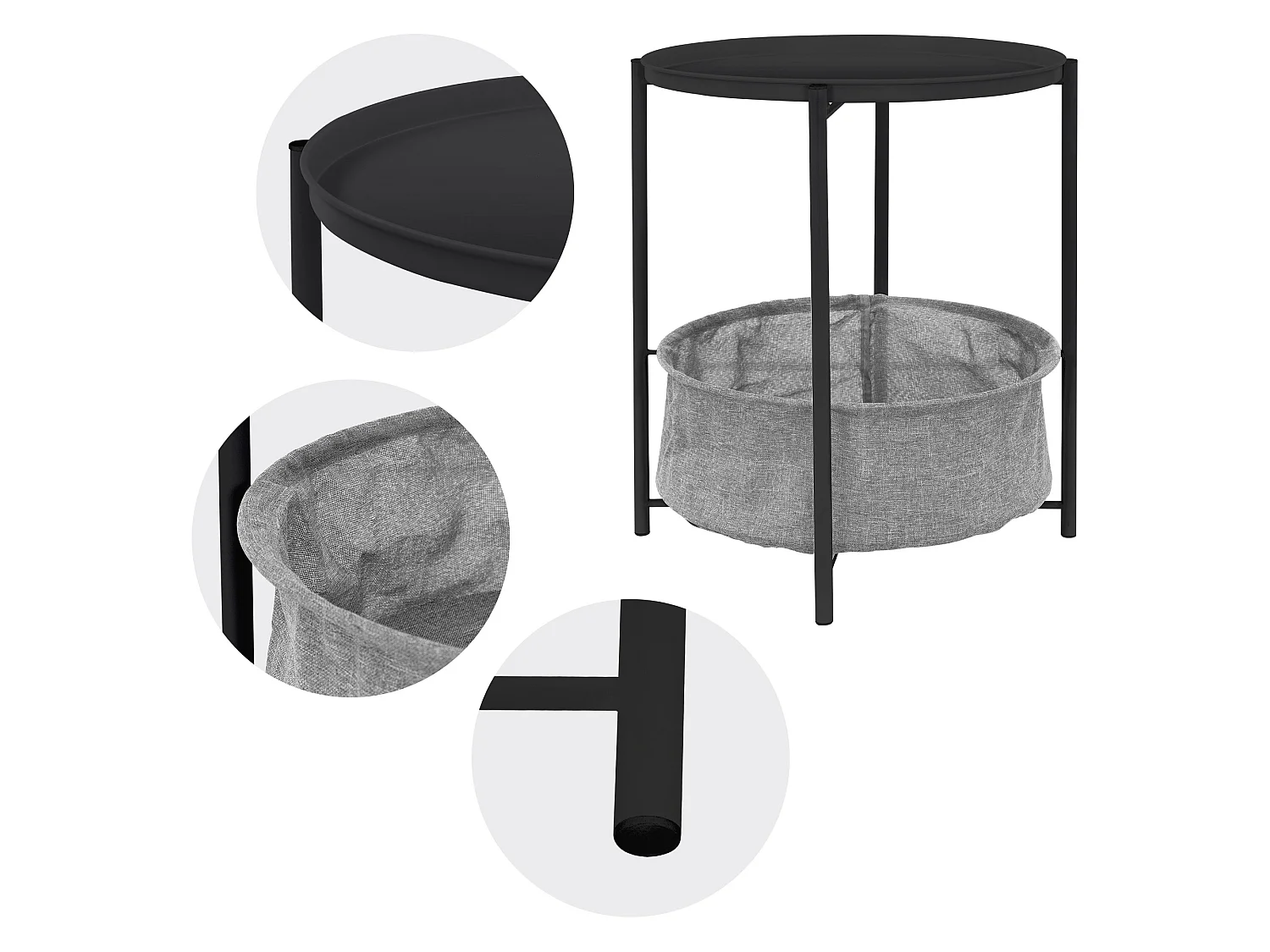 Mesa auxiliar con cesta Mesa de centro Mesa bandeja Mesa de sofá Metal Ø 43cm