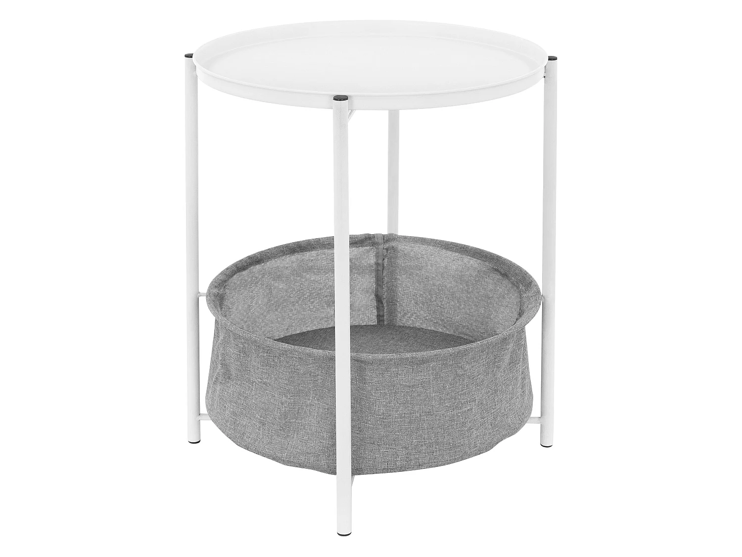 Table d'appoint blanc avec panier de rangement gris bout de canapé métal 43x51cm