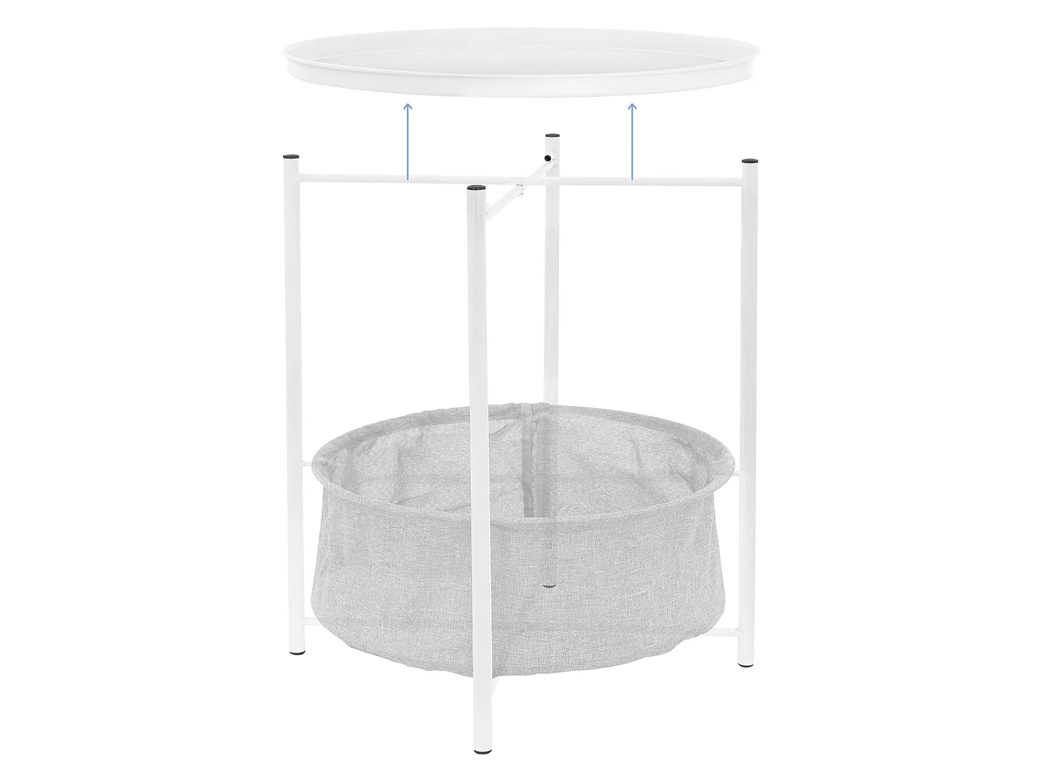 Table d'appoint blanc avec panier de rangement gris bout de canapé métal 43x51cm