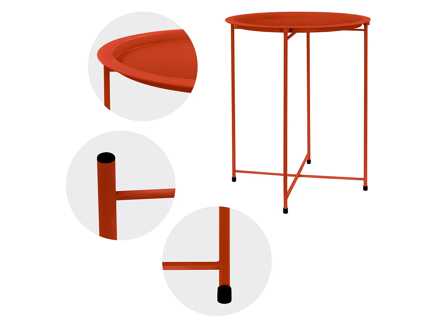 Table d'appoint basse ronde rouge Ø 43cm H 52cm métal revêtu par poudre pliable